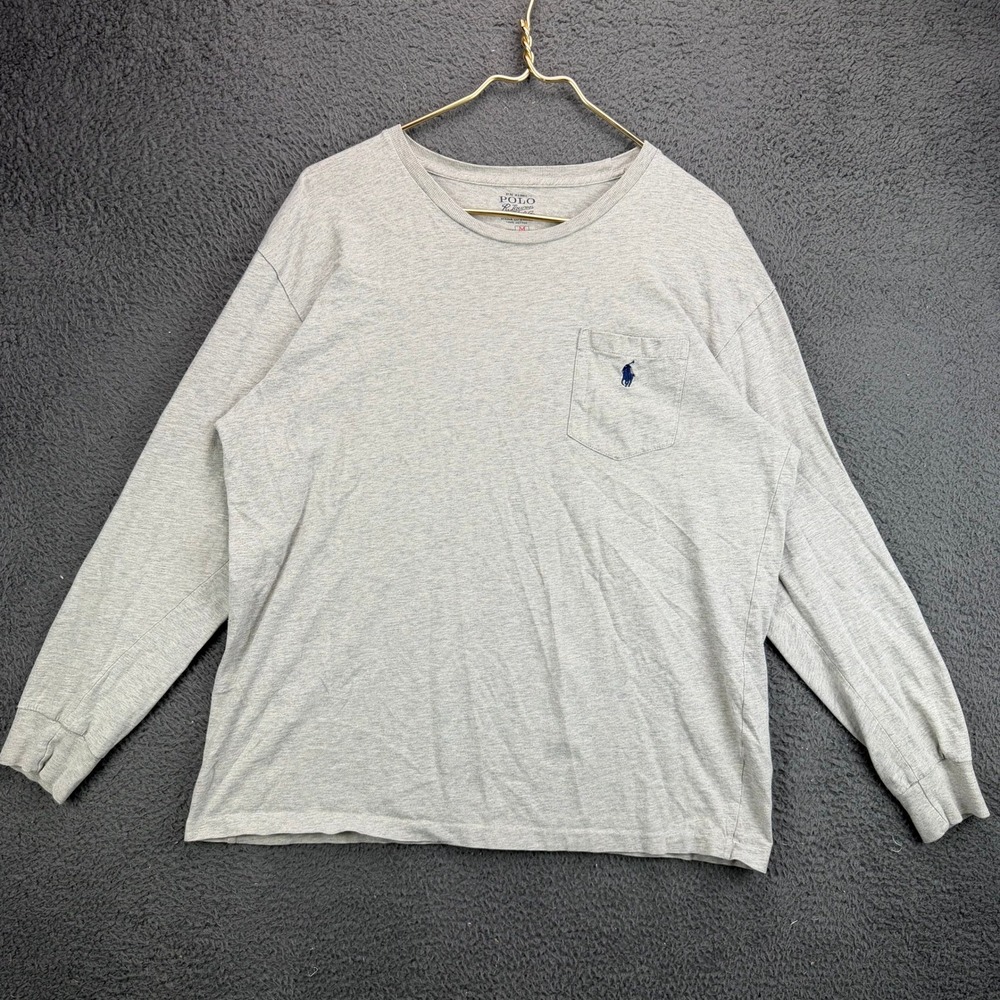 Polo Ralph Lauren Mens Gray Long Sleeve Pocket T-Shirt Size M RN 41381 Cotton